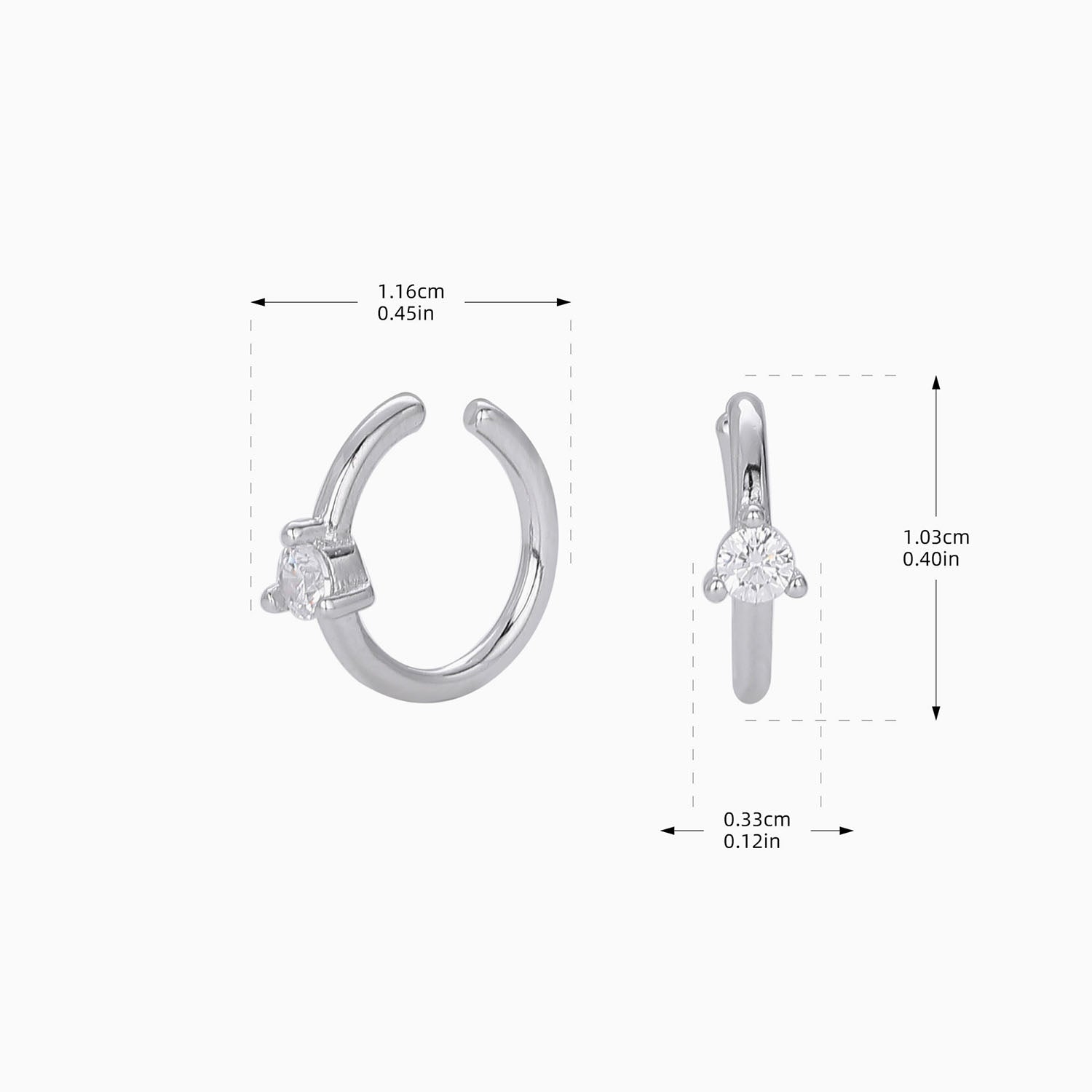 Dainty Solitaire Ear Cuff Earrings - Silver