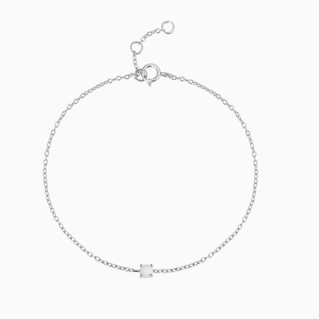 Dainty Solitaire Opal Bracelet - Silver