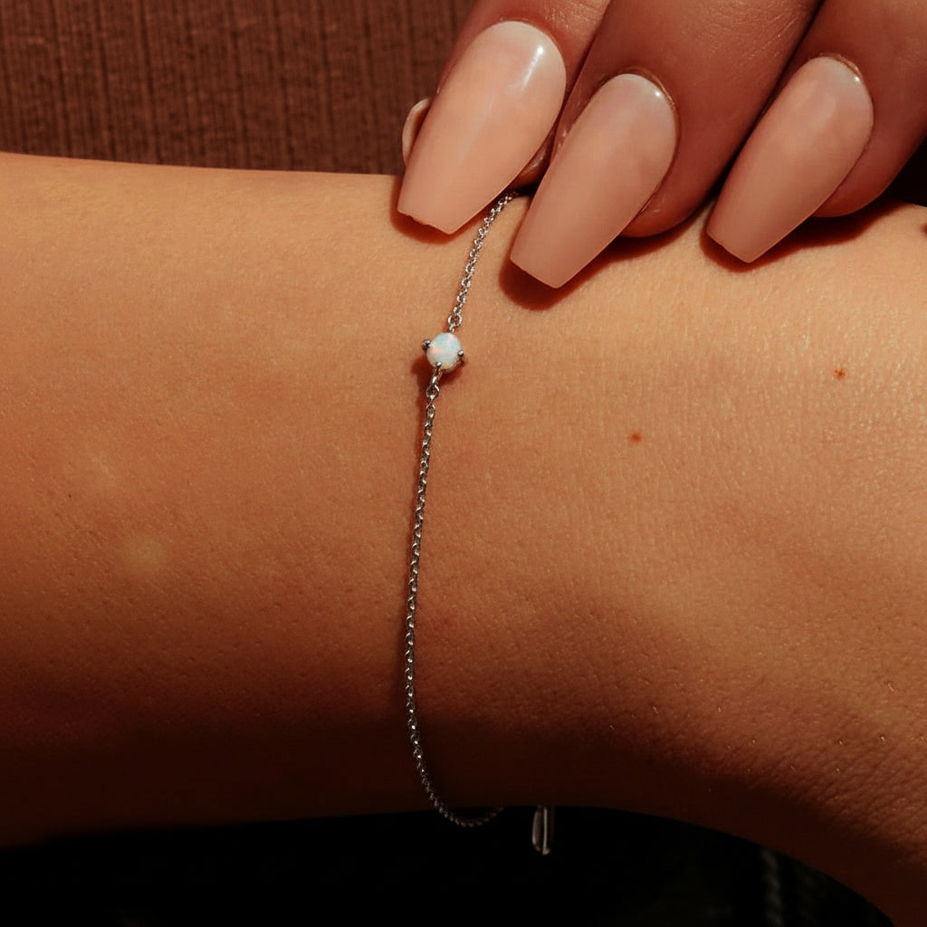 Dainty Solitaire Opal Bracelet - Silver