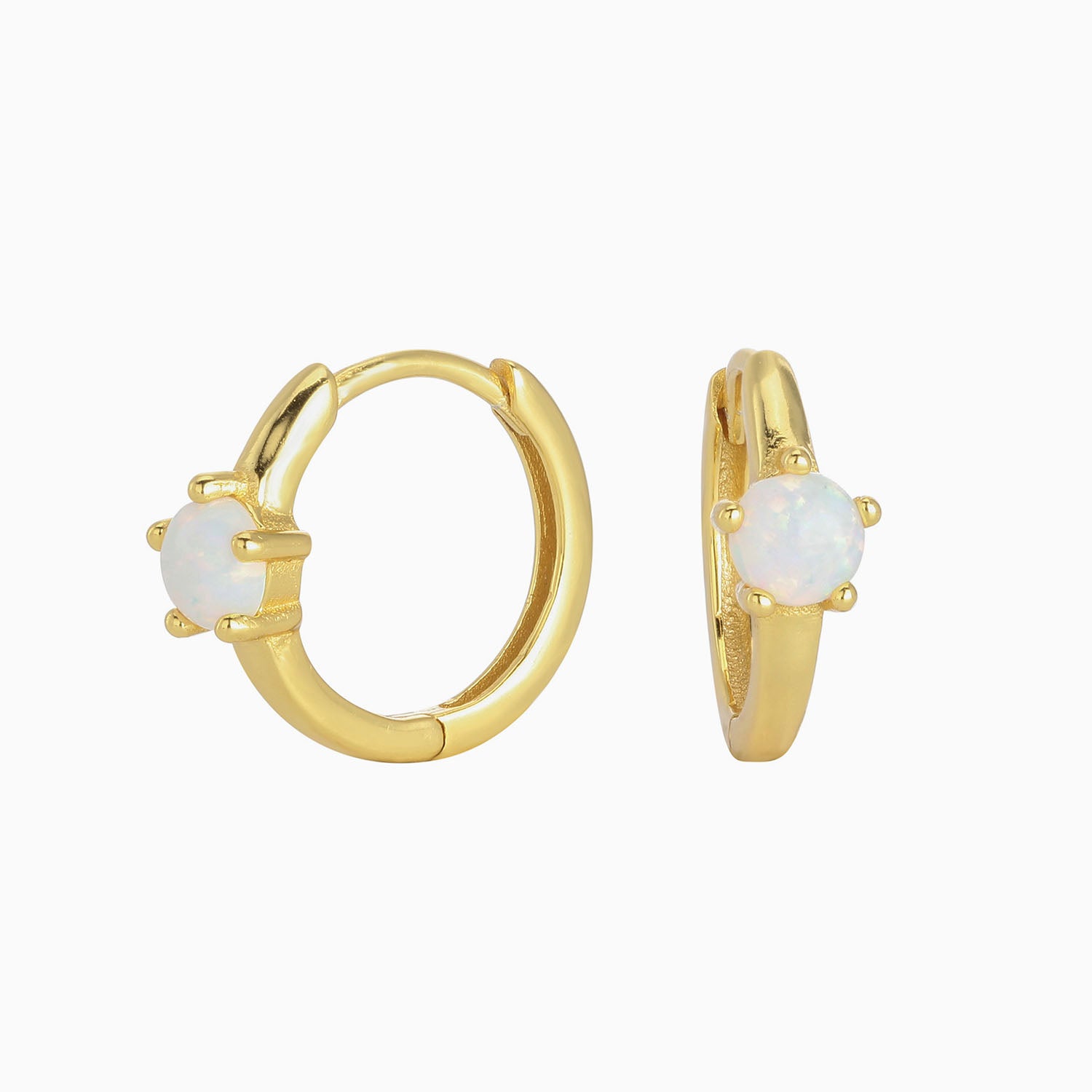 Dainty Solitaire Opal Huggie Hoop Earrings - Gold