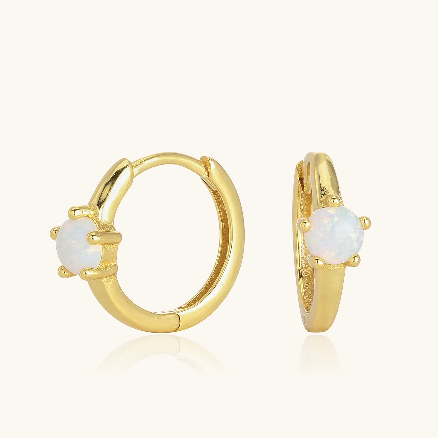 Dainty Solitaire Opal Huggie Hoop Earrings - Gold