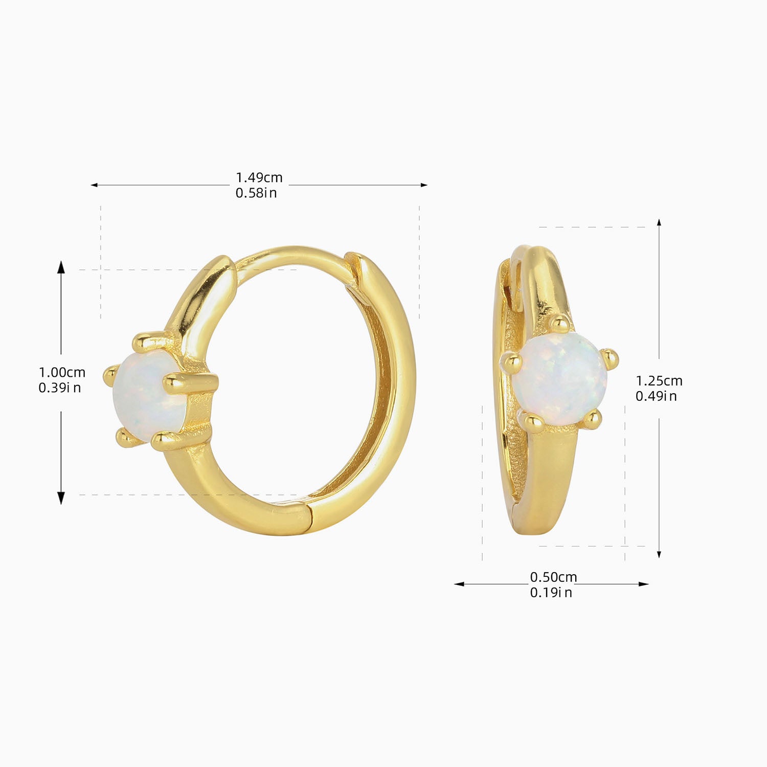 Dainty Solitaire Opal Huggie Hoop Earrings - Gold