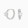 Dainty Solitaire Opal Huggie Hoop Earrings - Silver