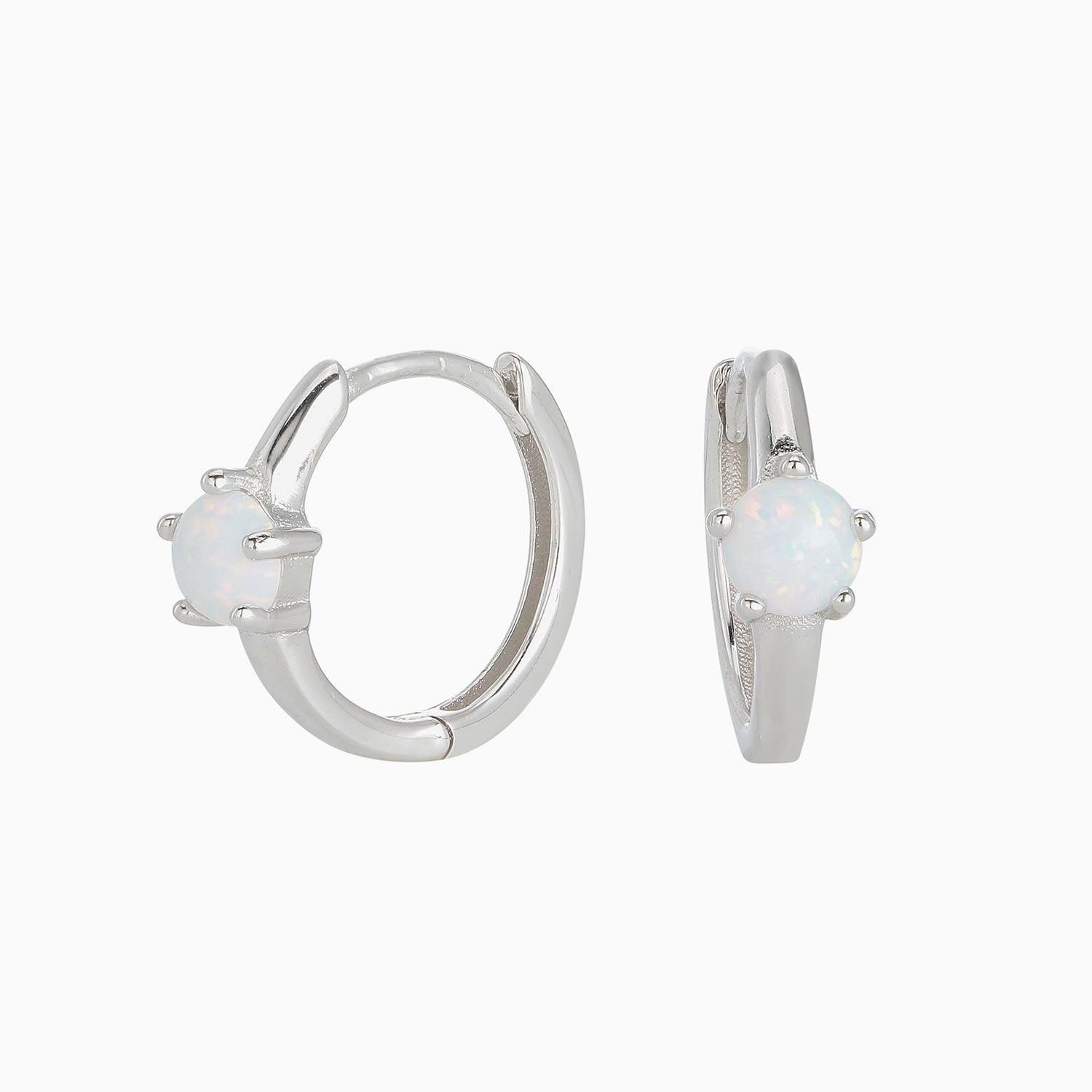 Dainty Solitaire Opal Huggie Hoop Earrings - Silver