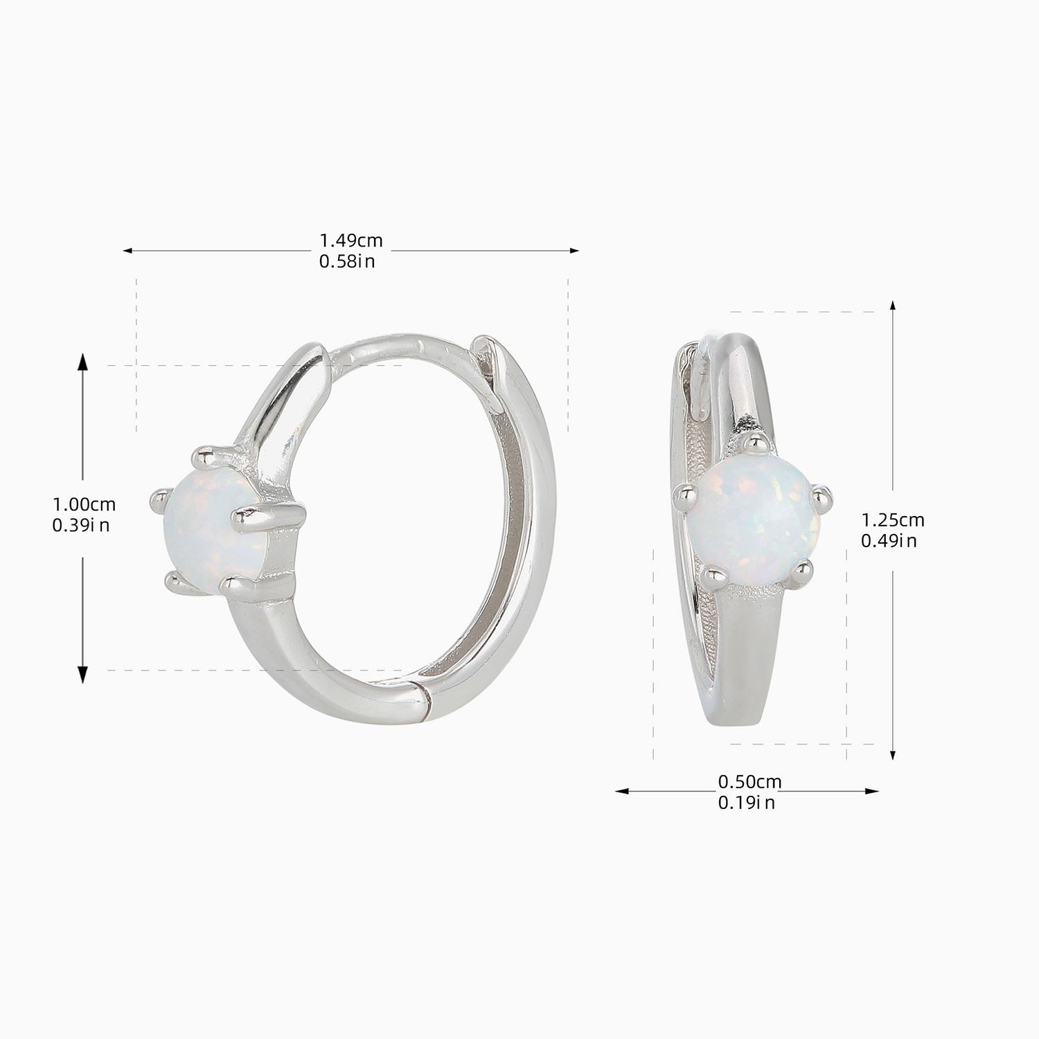 Dainty Solitaire Opal Huggie Hoop Earrings - Silver
