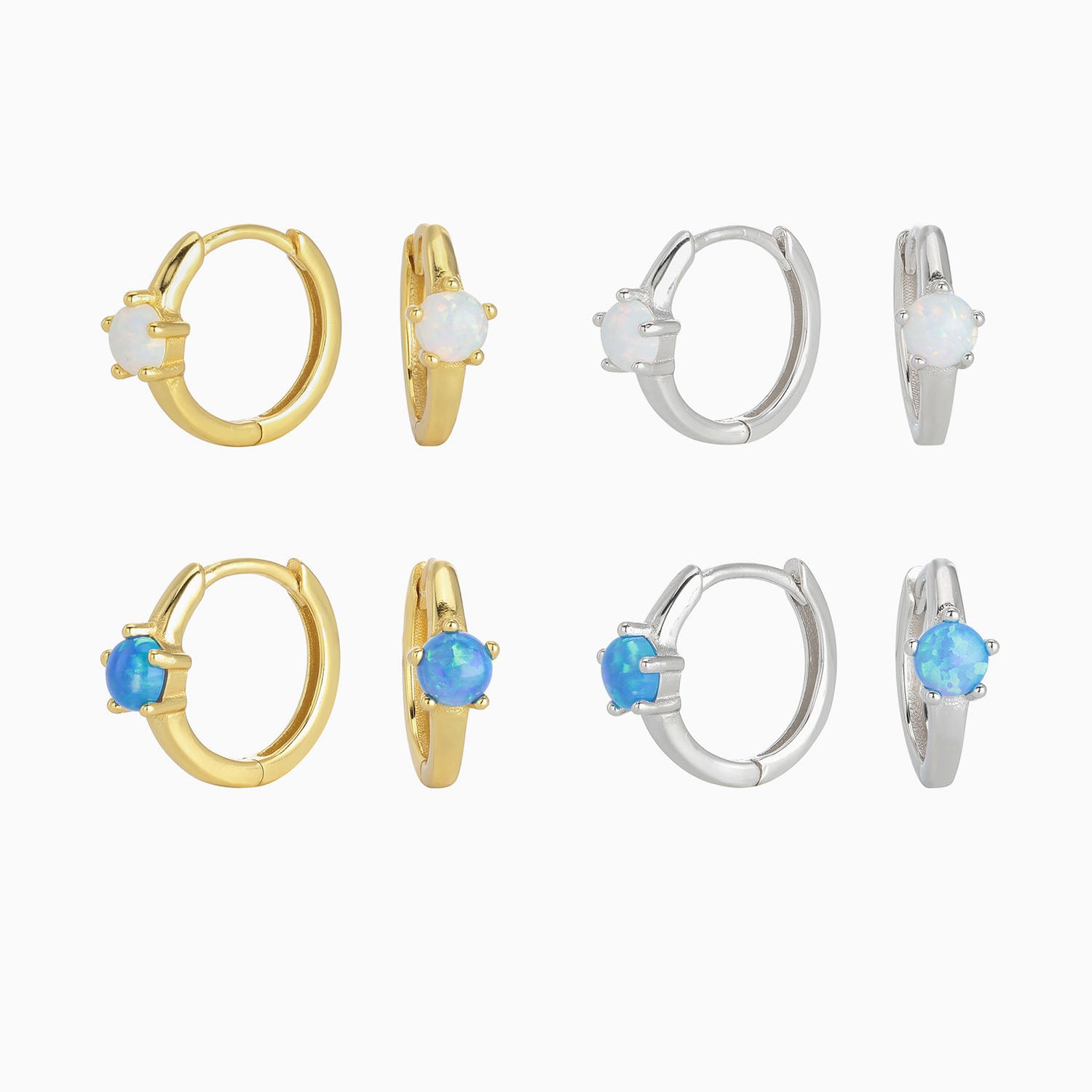 Dainty Solitaire Opal Huggie Hoop Earrings - Silver