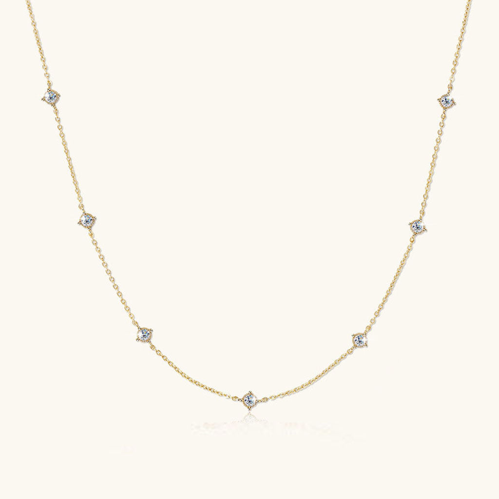 Dainty Station Moissanite Necklace - Gold
