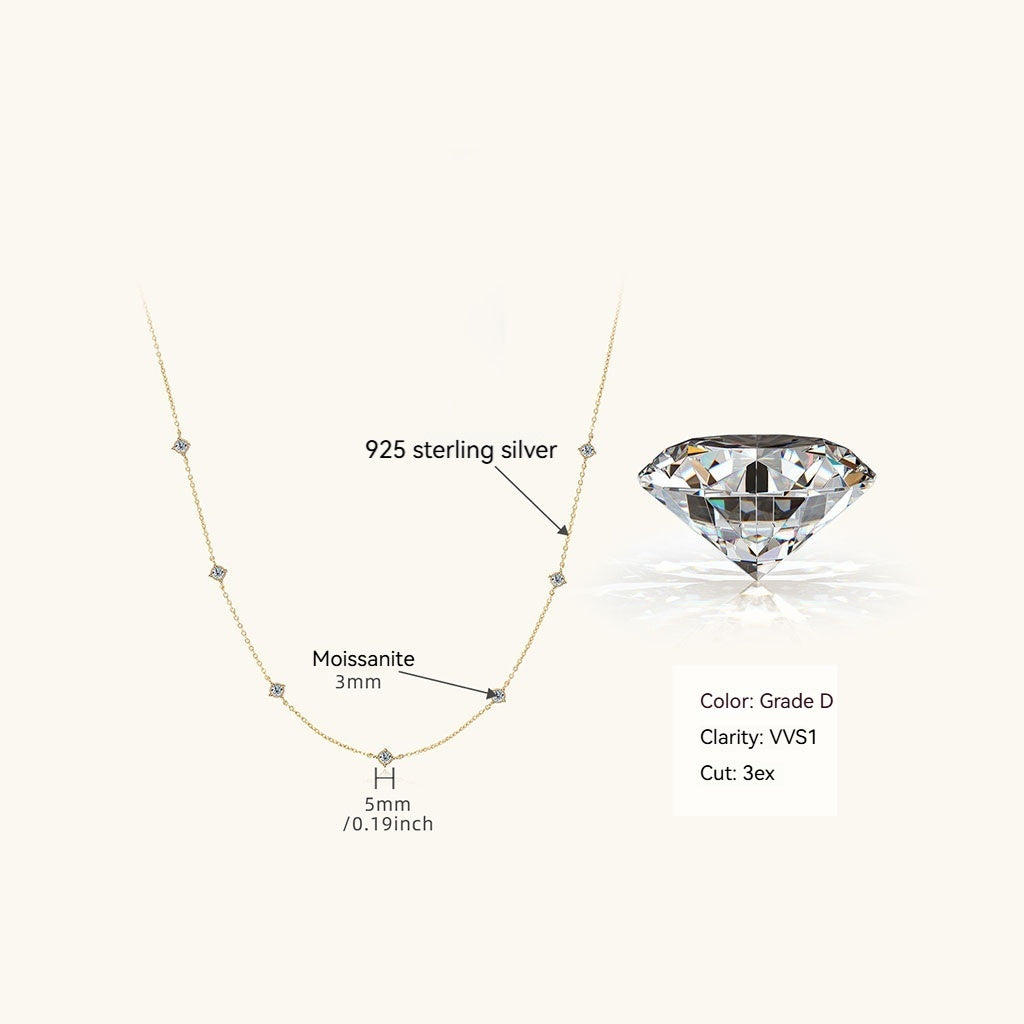 Dainty Station Moissanite Necklace - Gold