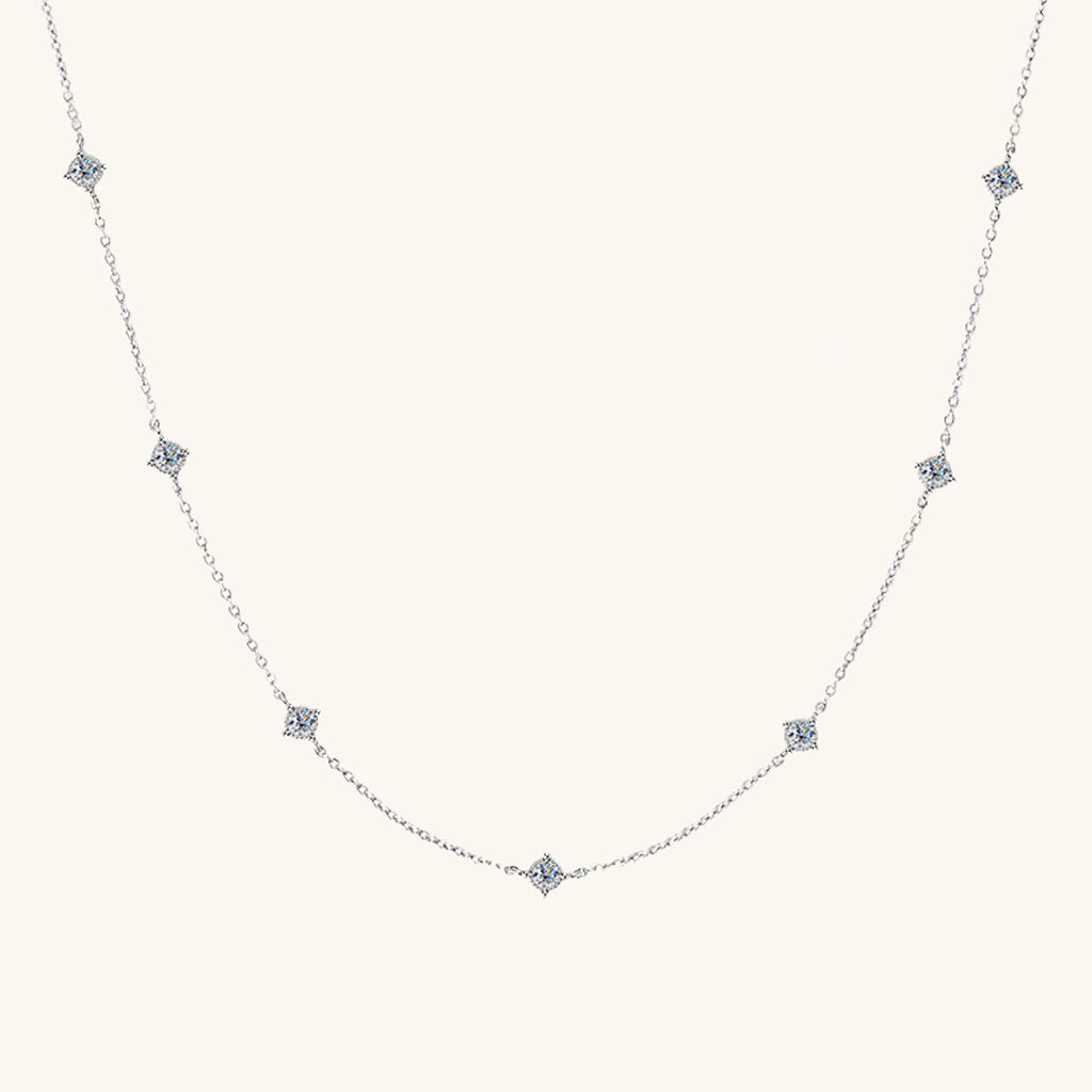 Dainty Station Moissanite Necklace - Silver