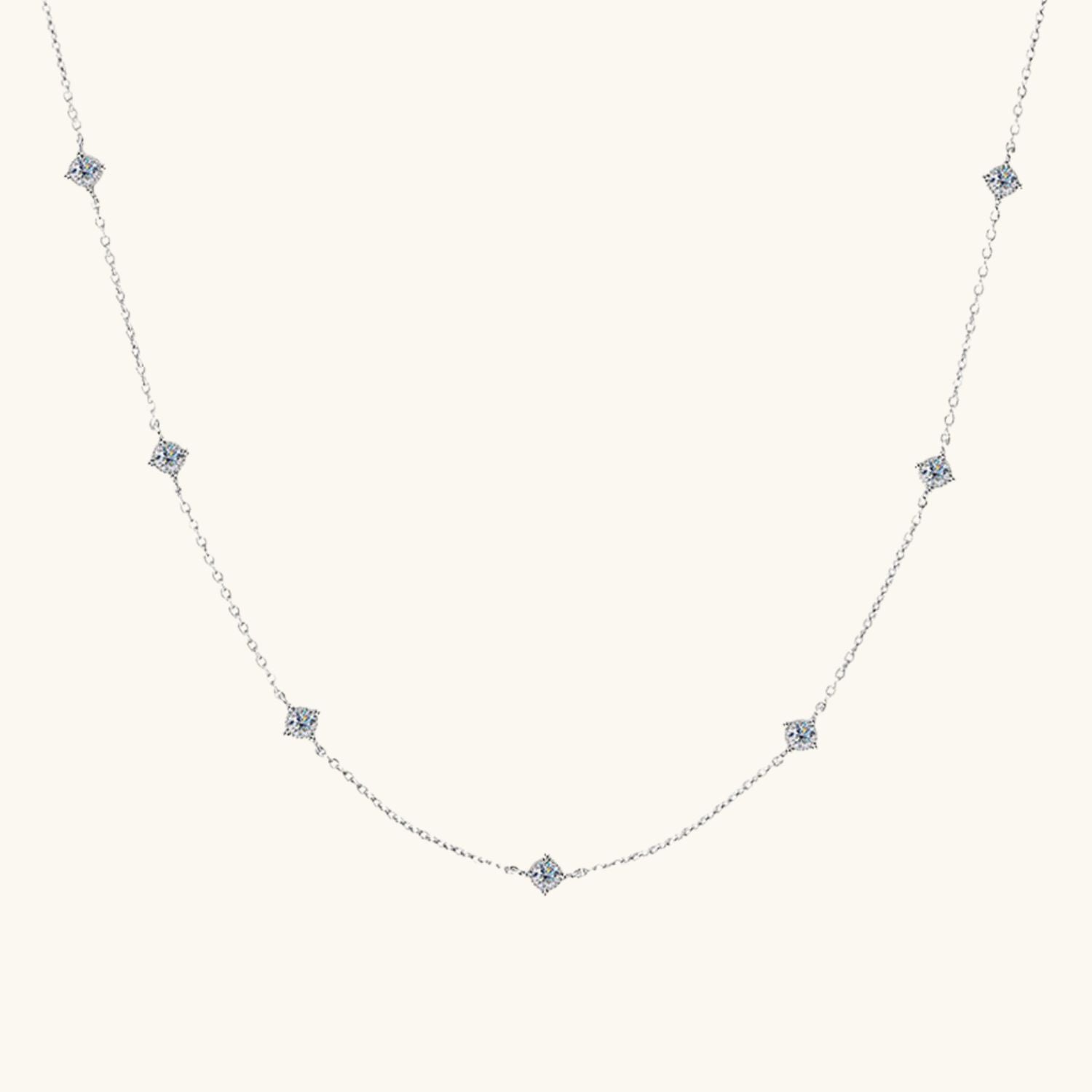 Dainty Station Moissanite Necklace - Silver