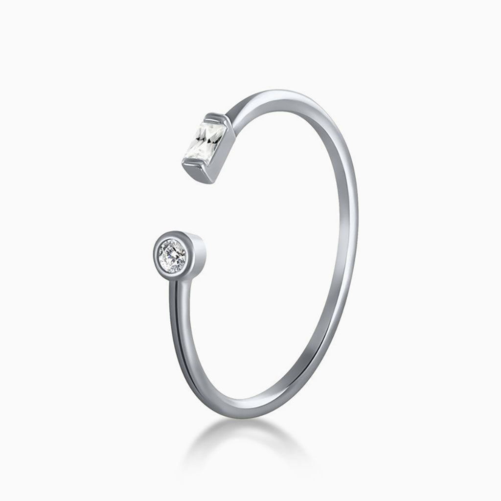 Dainty Two Stone Open Ring - Silver