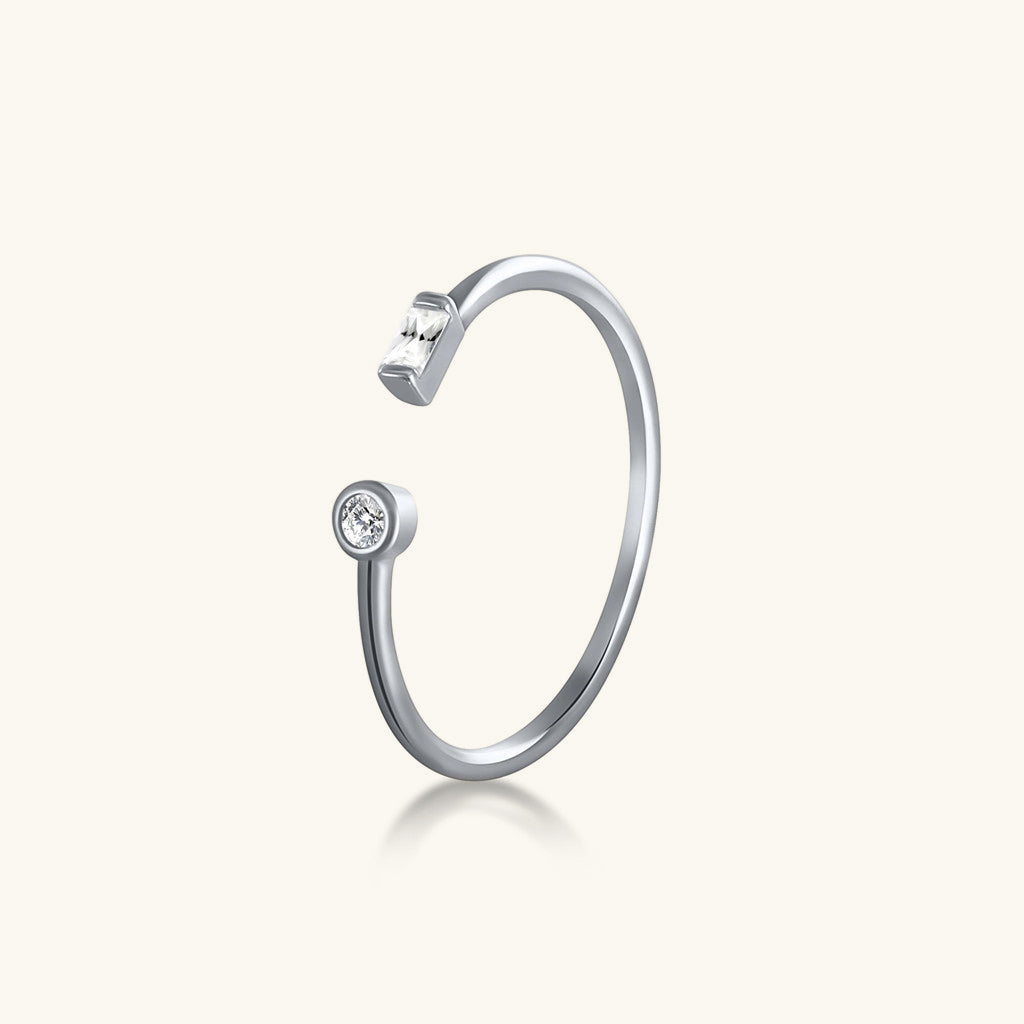 Dainty Two Stone Open Ring - Silver