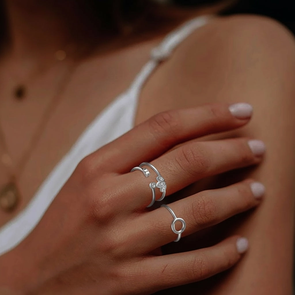 Dainty Two Stone Open Ring - Silver