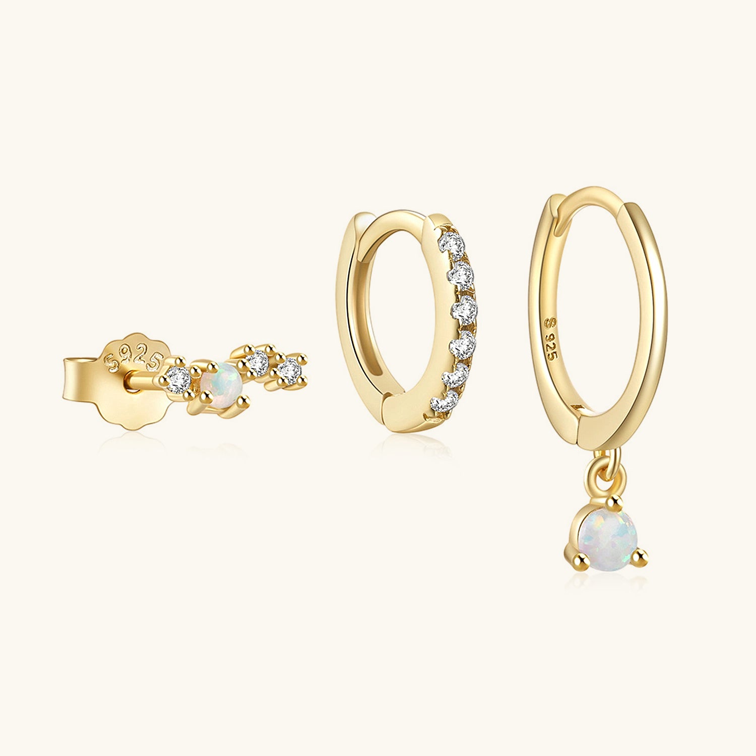 Dangle 3 Piece Evil Eye Huggie Hoop Earring Bundles - Gold