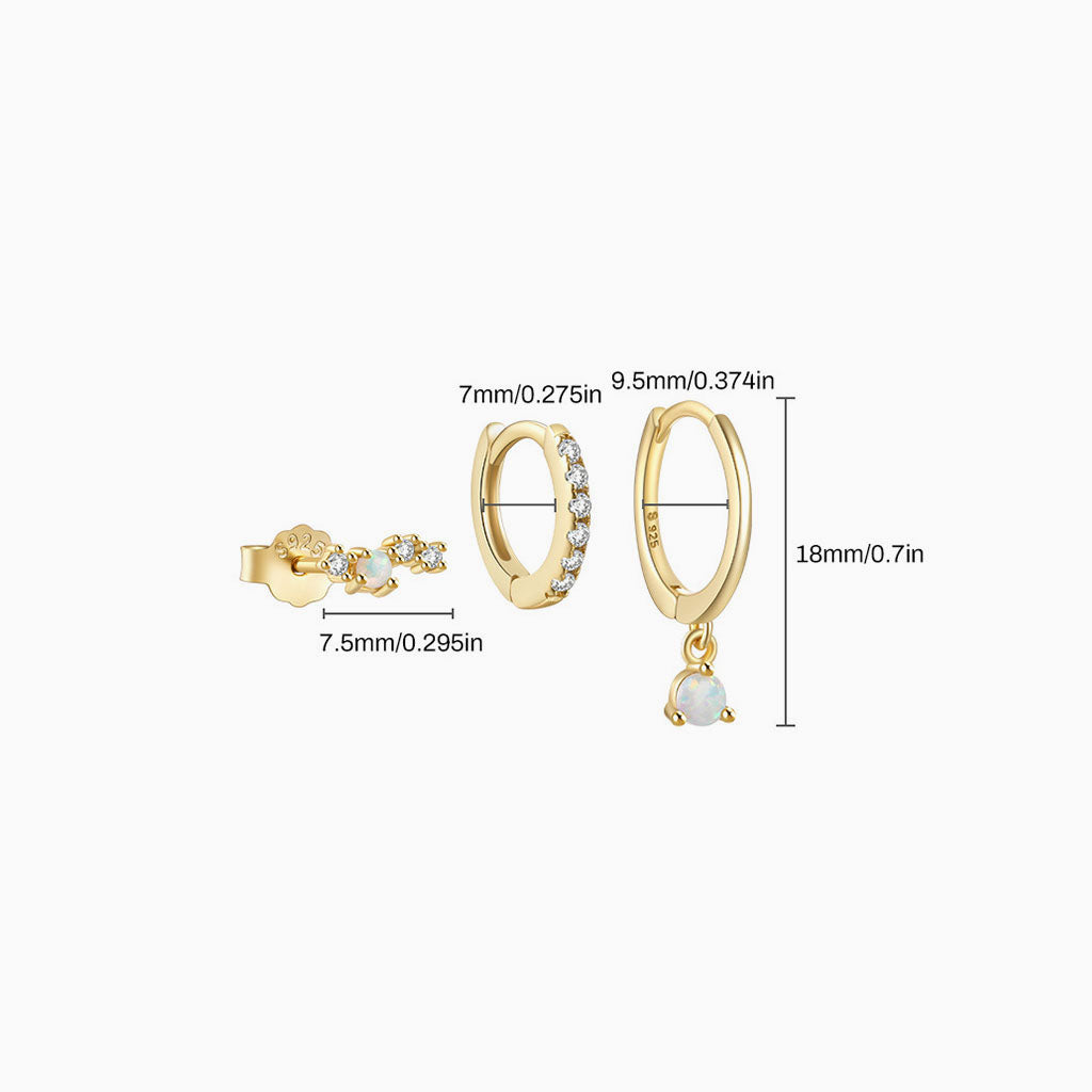 Dangle 3 Piece Evil Eye Huggie Hoop Earring Bundles - Gold