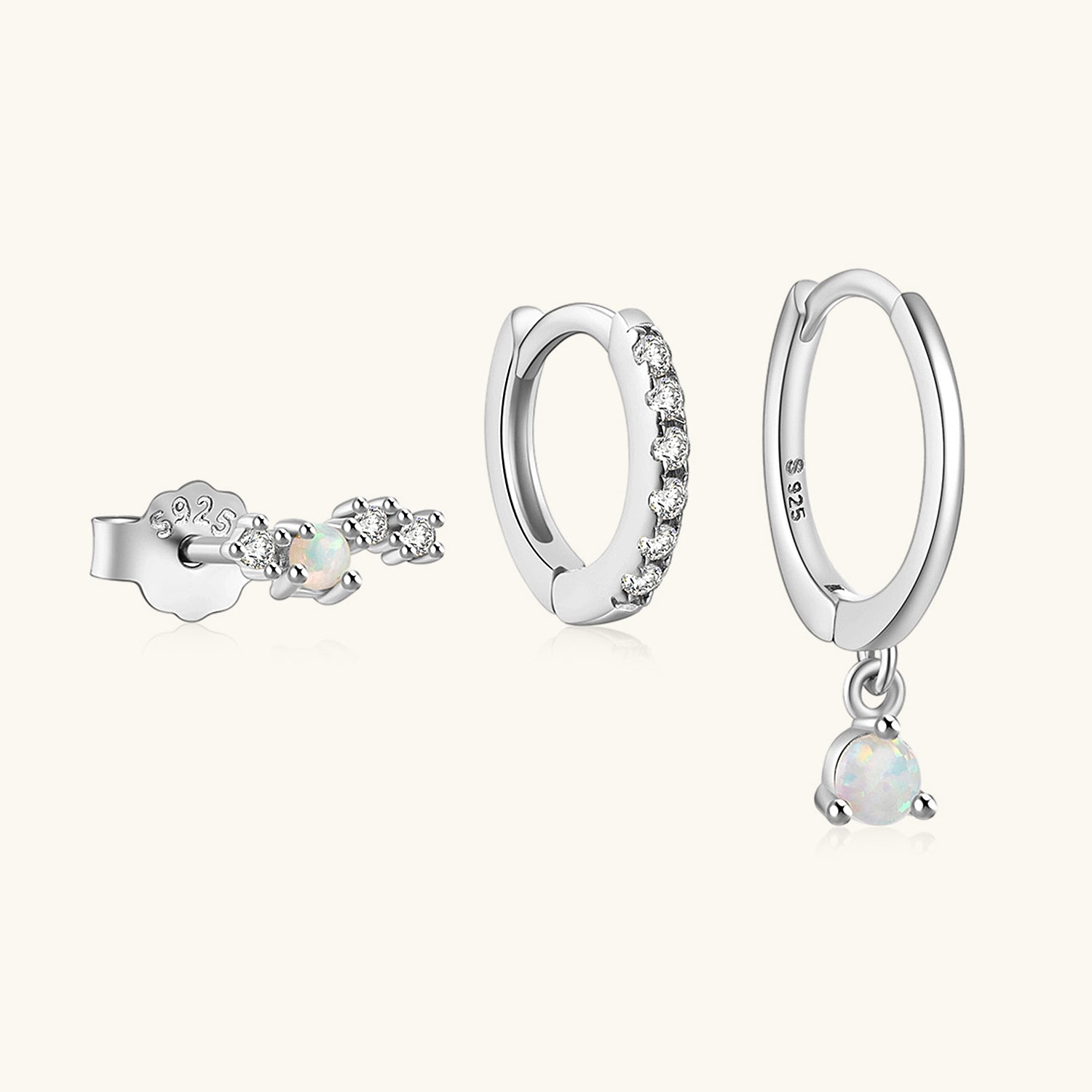 Dangle 3 Piece Evil Eye Huggie Hoop Earring Bundles - Silver