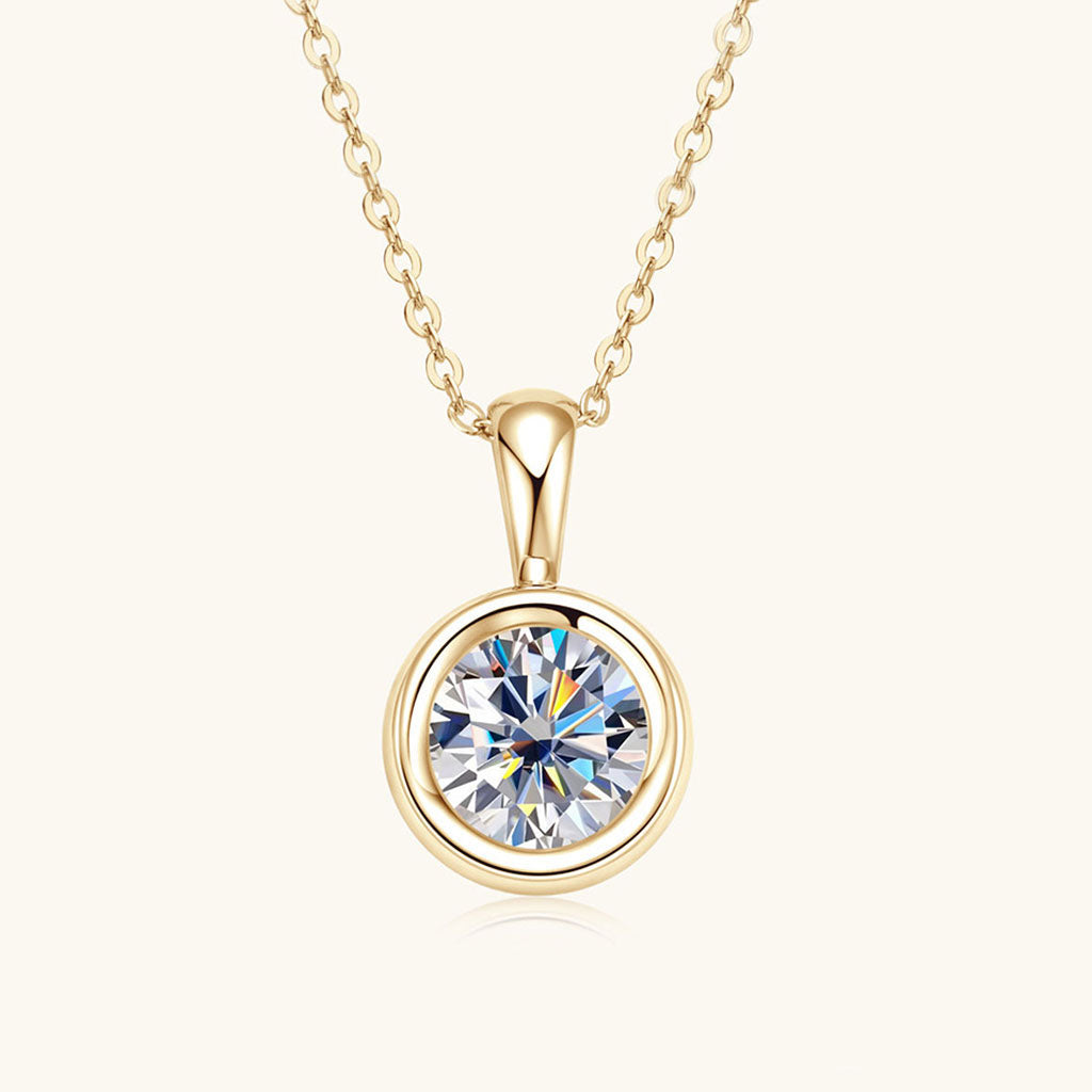 Dangle Bezel Moissanite Pendant Necklace -  Gold