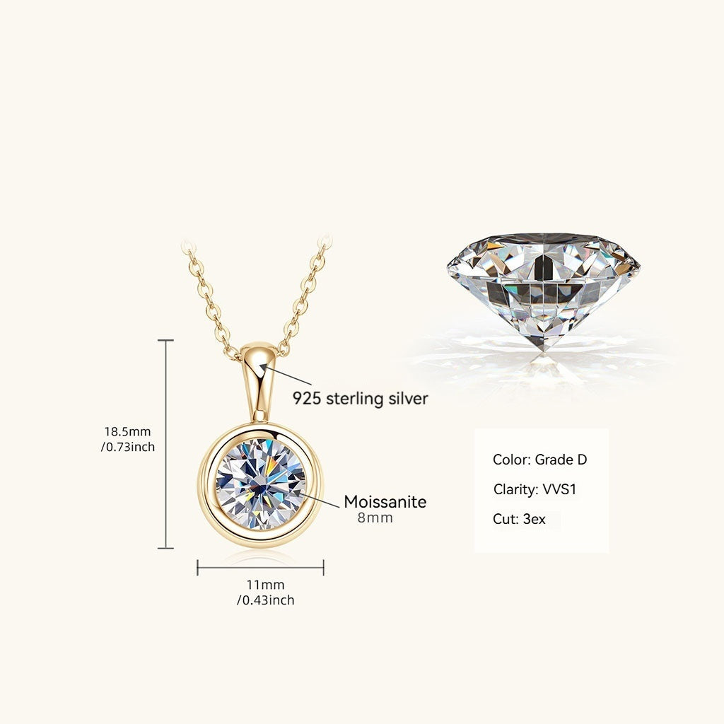 Dangle Bezel Moissanite Pendant Necklace -  Gold