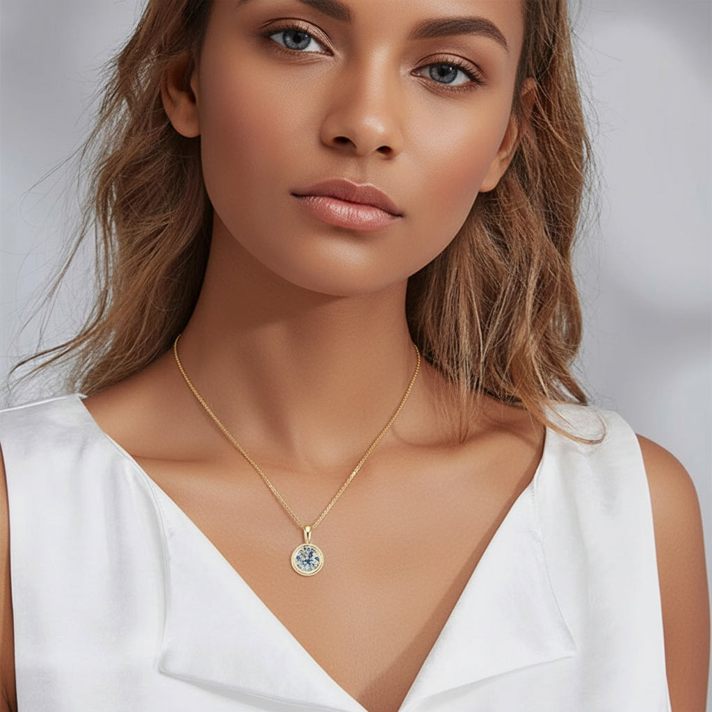 Dangle Bezel Moissanite Pendant Necklace -  Gold