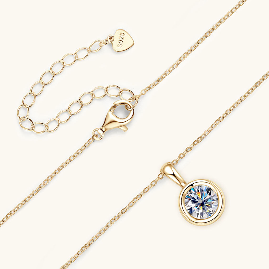 Dangle Bezel Moissanite Pendant Necklace -  Gold