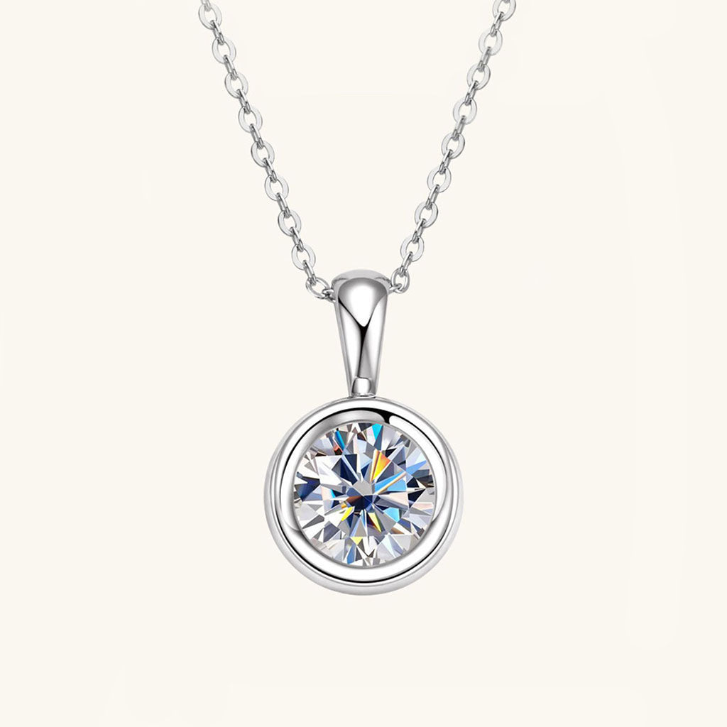 Dangle Bezel Moissanite Pendant Necklace -  Silver