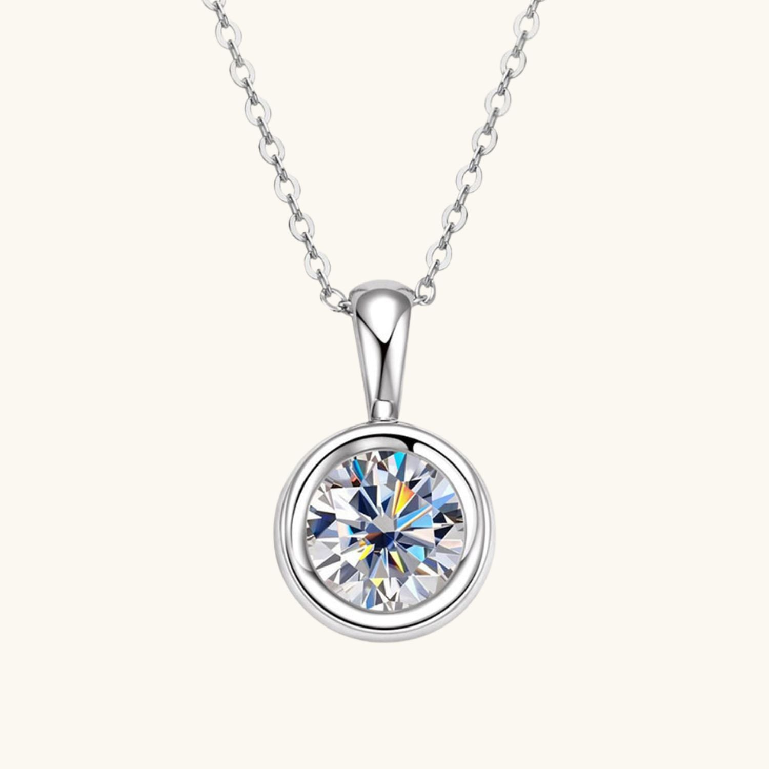 Dangle Bezel Moissanite Pendant Necklace -  Silver