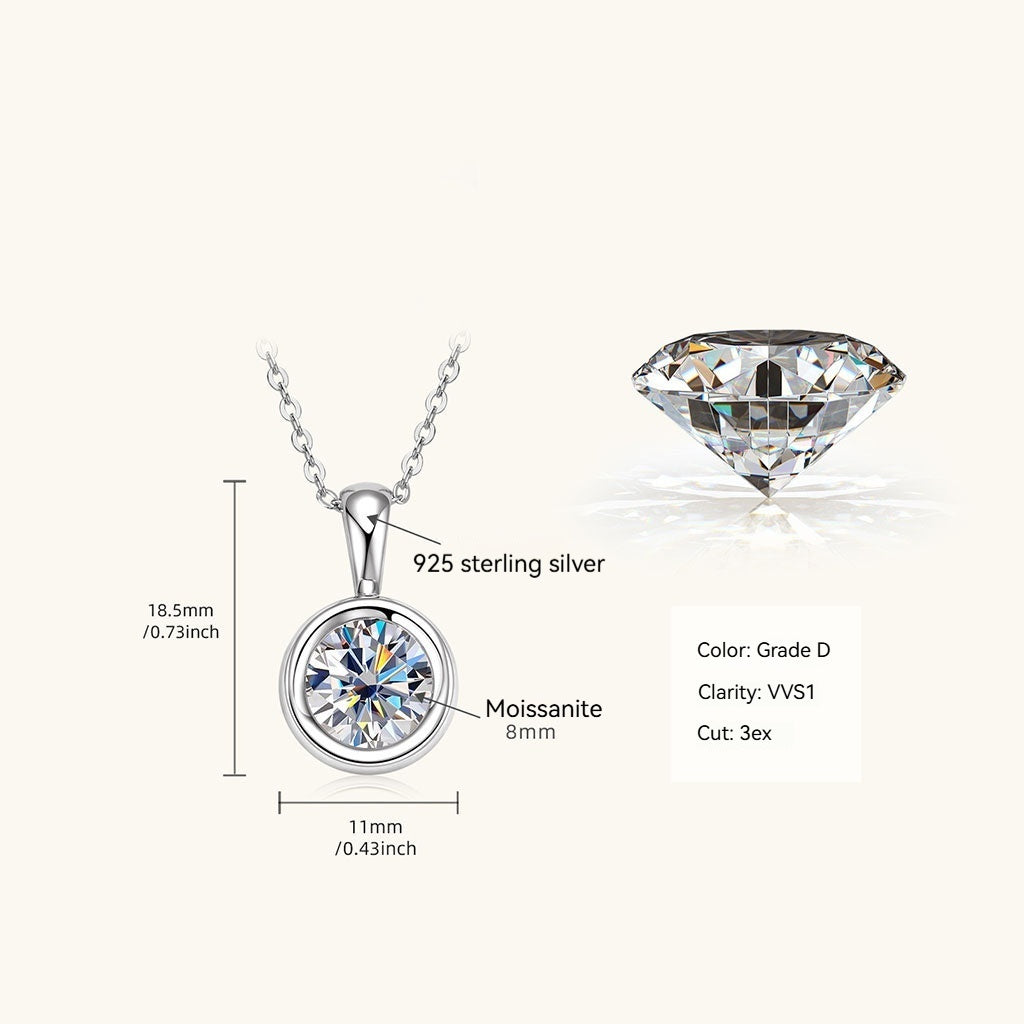 Dangle Bezel Moissanite Pendant Necklace -  Silver