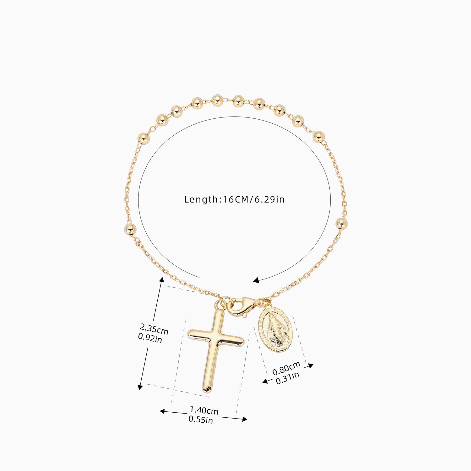 Dangle Cross Beaded Rosary Bracelet - Gold