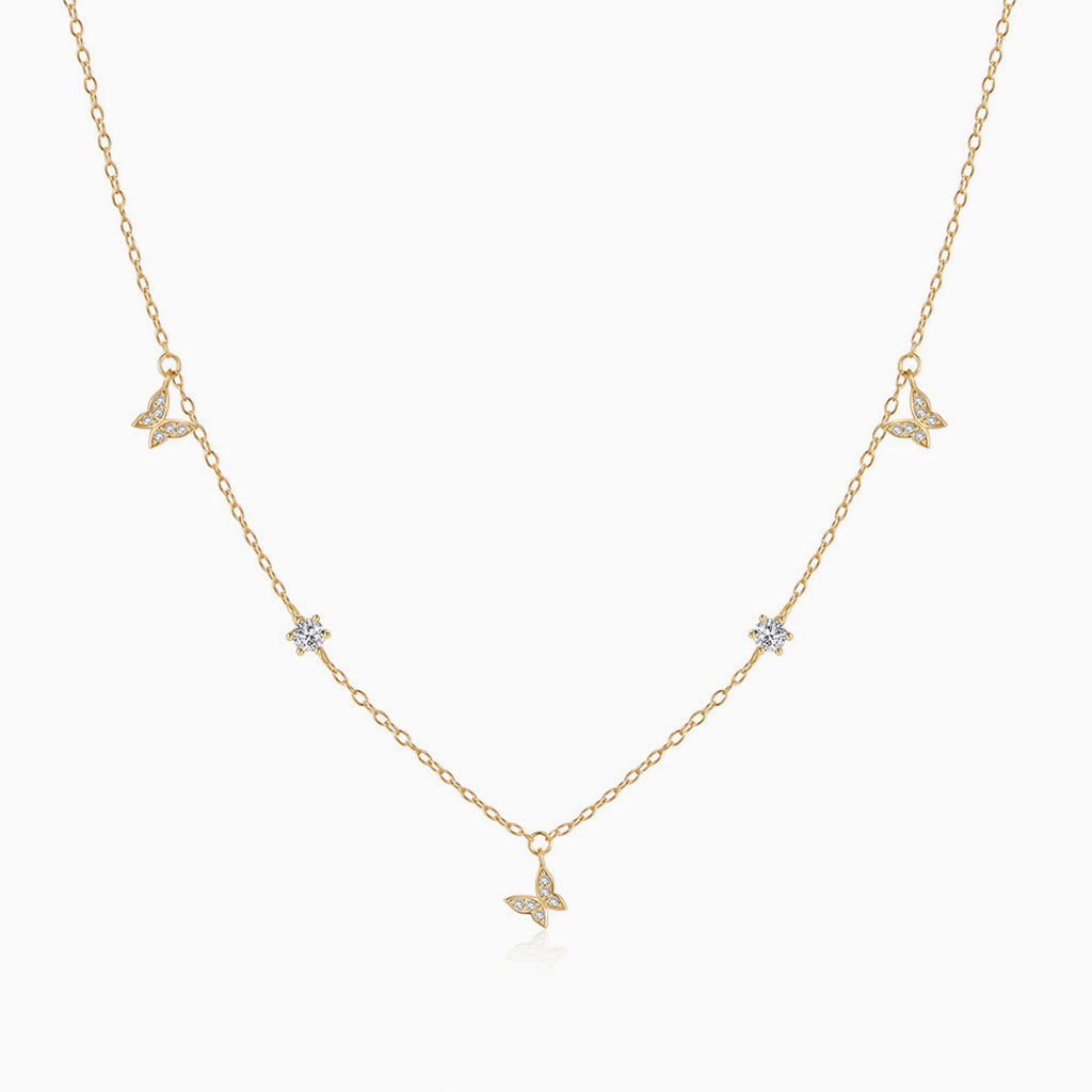 Dangle Diamond Butterfly Station Necklace - Gold