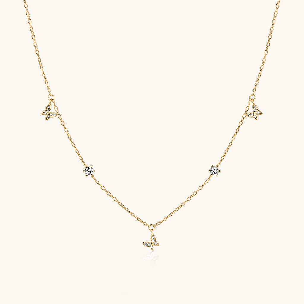 Dangle Diamond Butterfly Station Necklace - Gold
