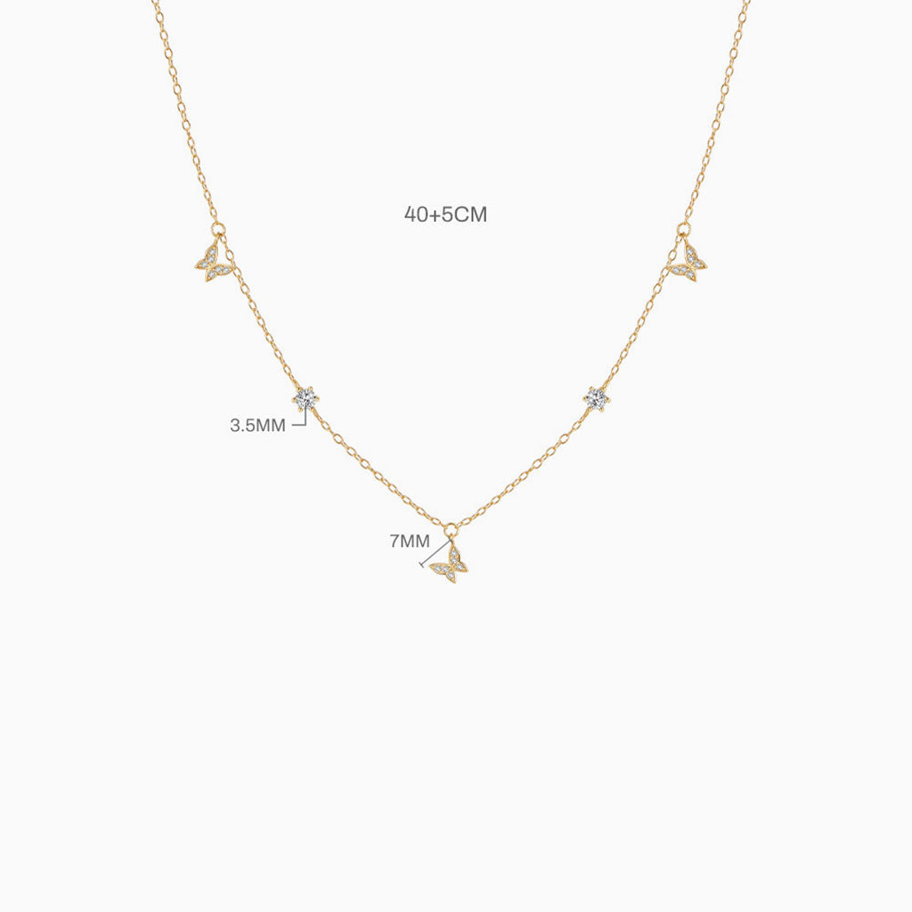Dangle Diamond Butterfly Station Necklace - Gold