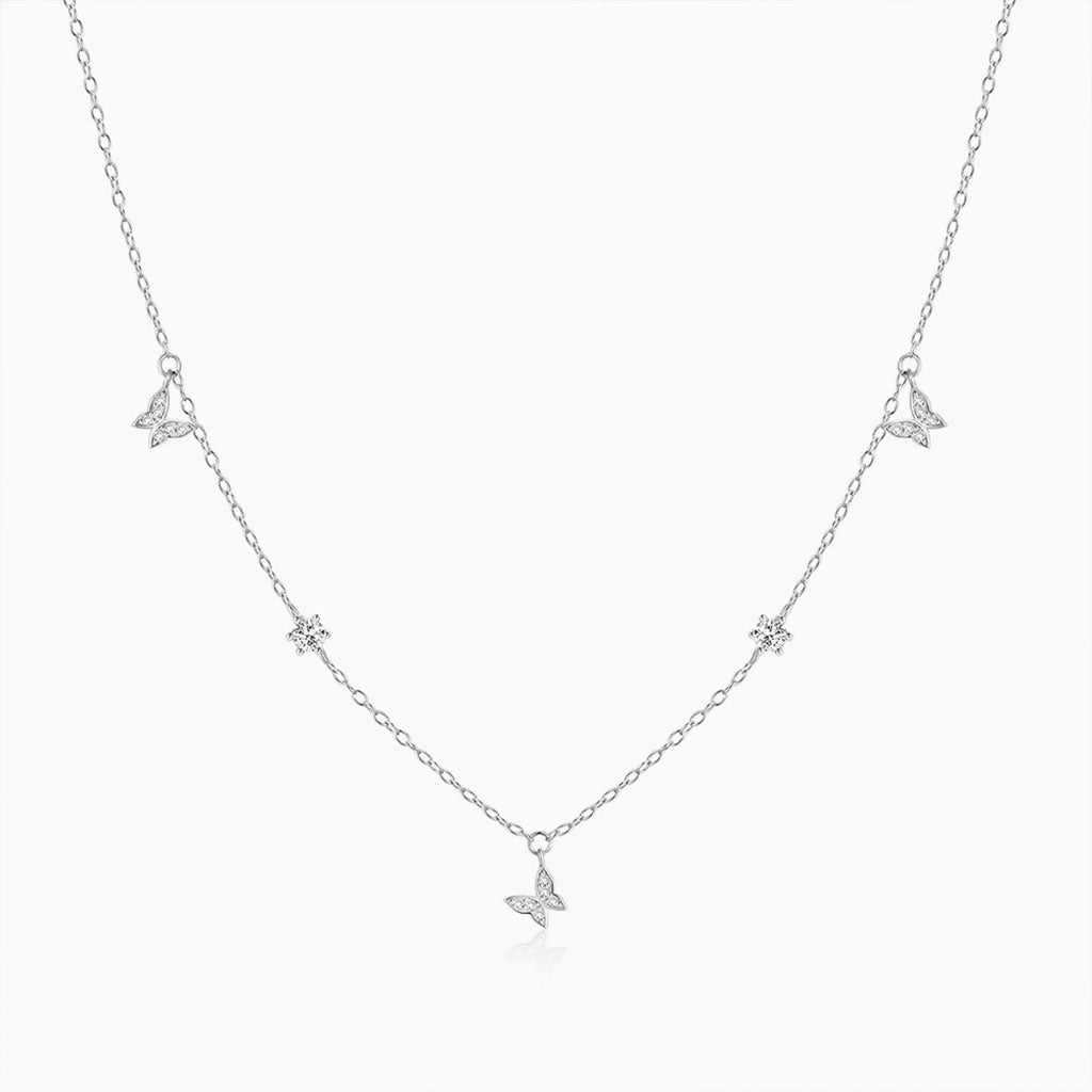 Dangle Diamond Butterfly Station Necklace - Silver