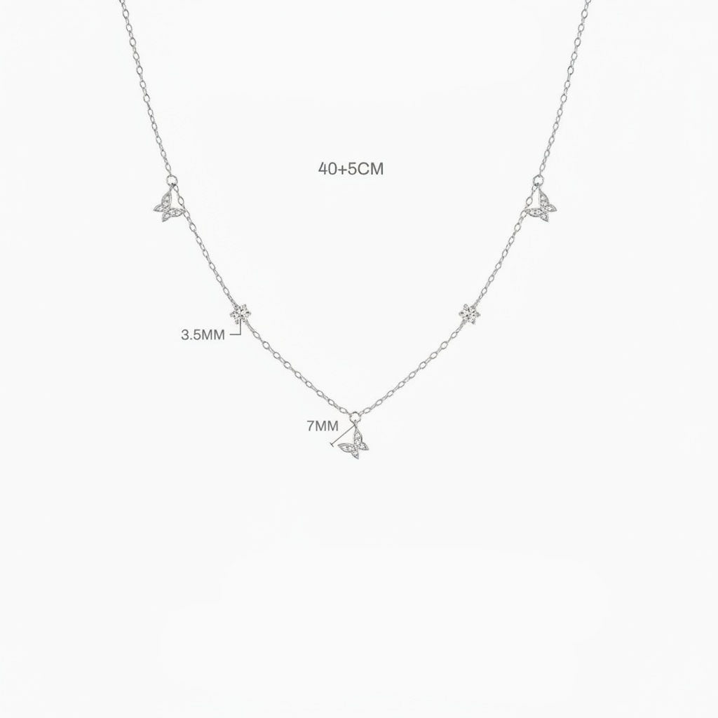 Dangle Diamond Butterfly Station Necklace - Silver