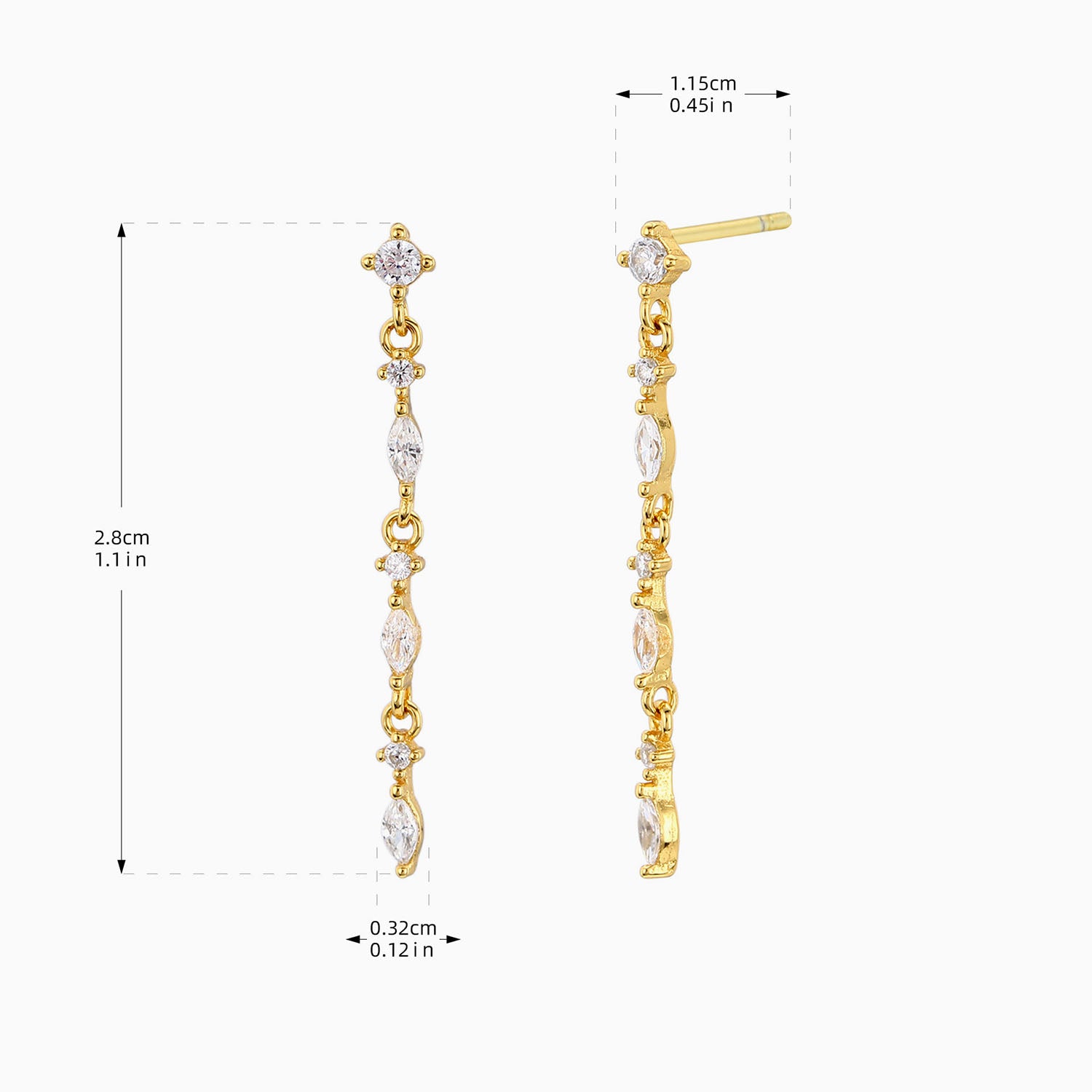 Dangle Diamond Drop Earrings - Gold