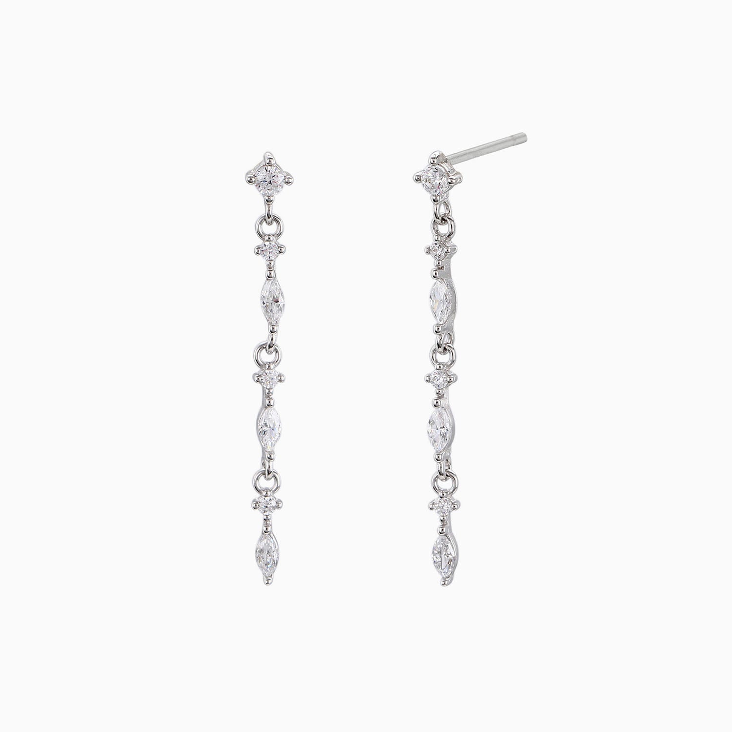 Dangle Diamond Drop Earrings - Silver