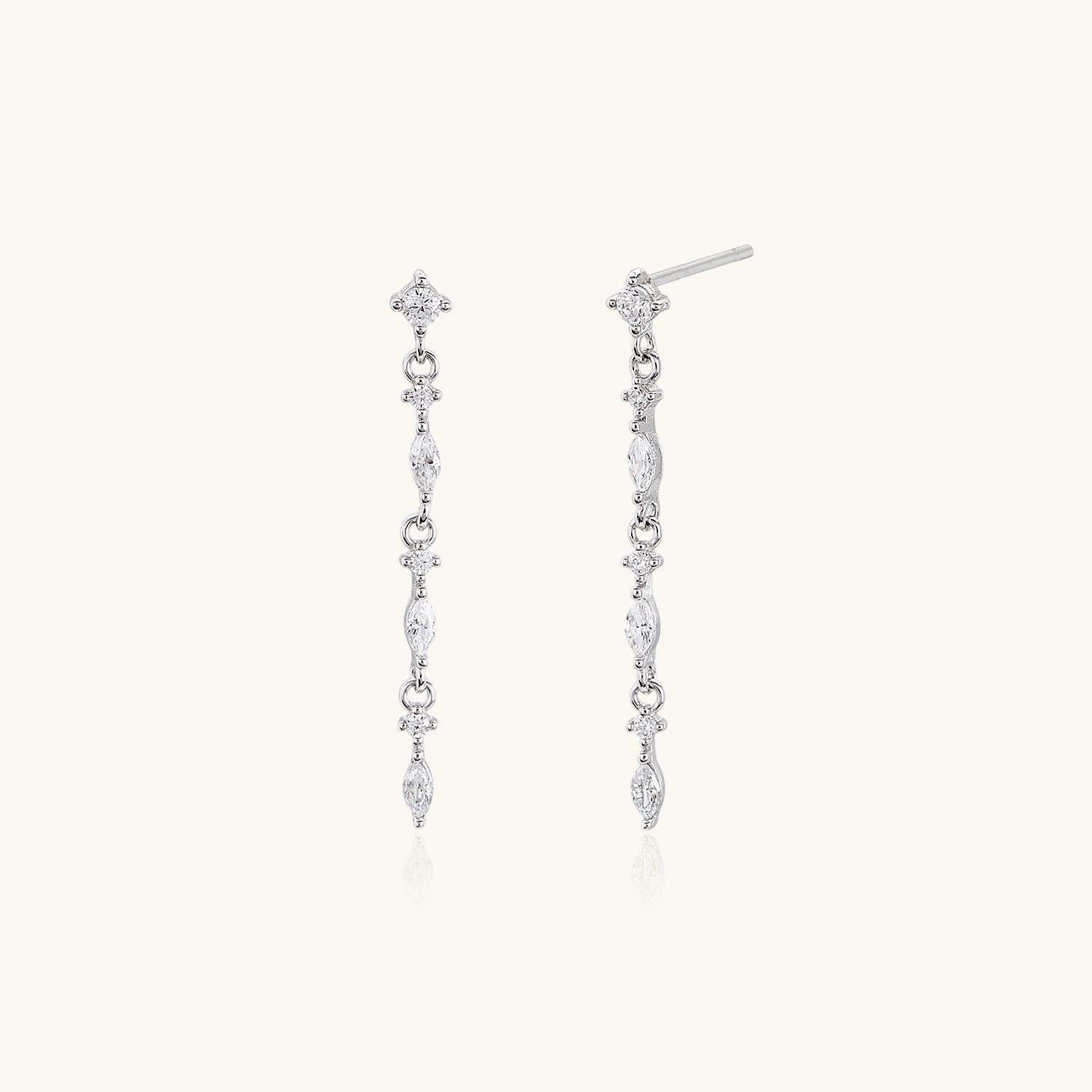 Dangle Diamond Drop Earrings - Silver