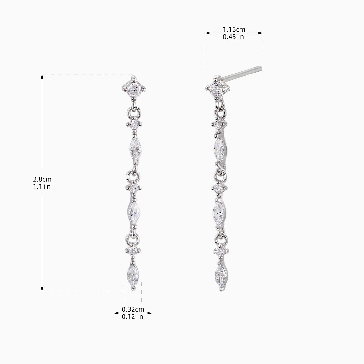 Dangle Diamond Drop Earrings - Silver