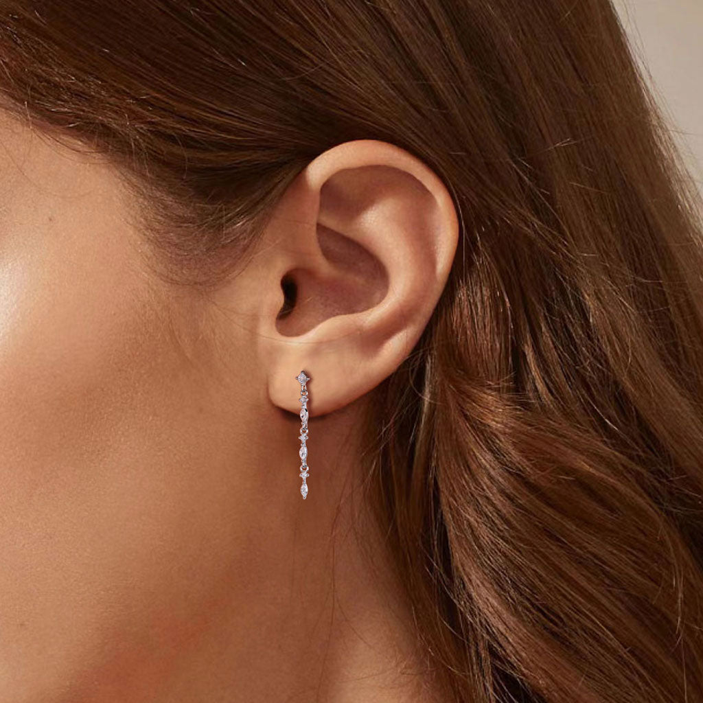 Dangle Diamond Drop Earrings - Silver