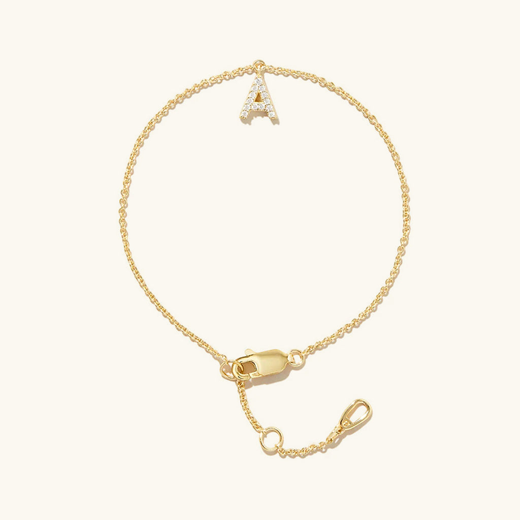 Dangle Diamond Initial Bracelet - Gold