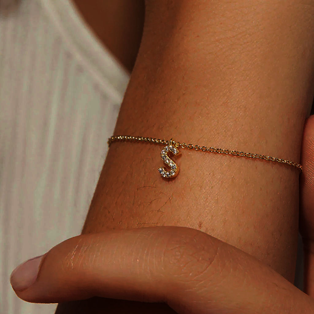 Dangle Diamond Initial Bracelet - Gold
