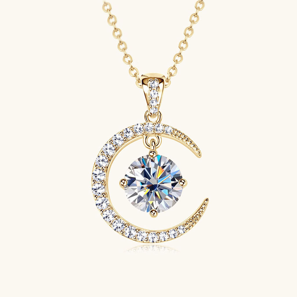 Dangle Moon and Star Moissanite Necklace - Gold