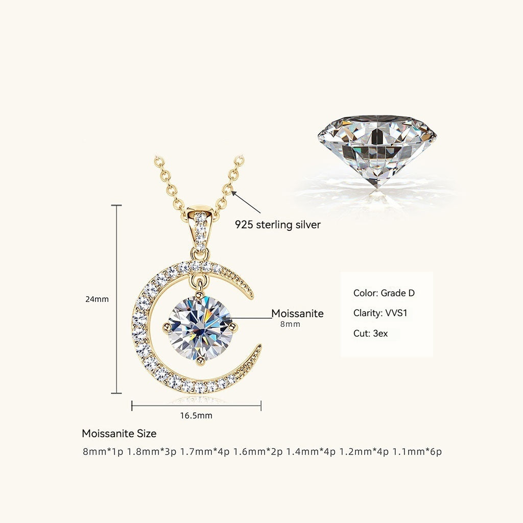 Dangle Moon and Star Moissanite Necklace - Gold