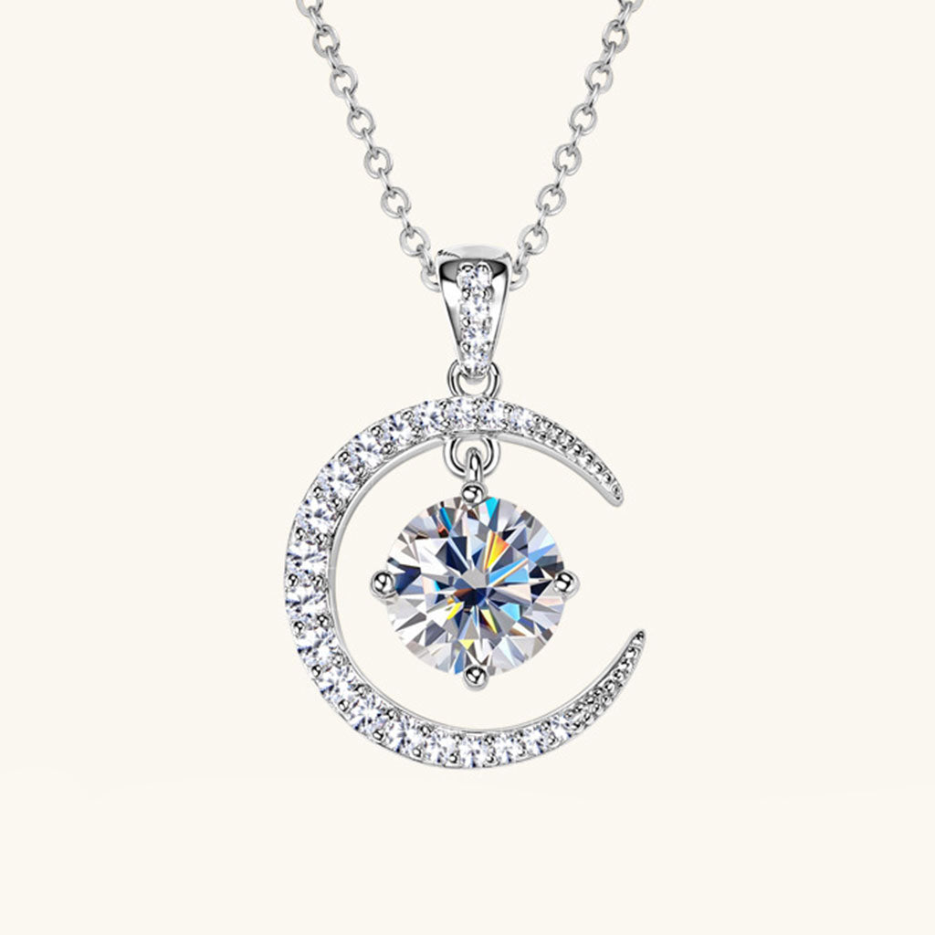 Dangle Moon and Star Moissanite Necklace - Silver
