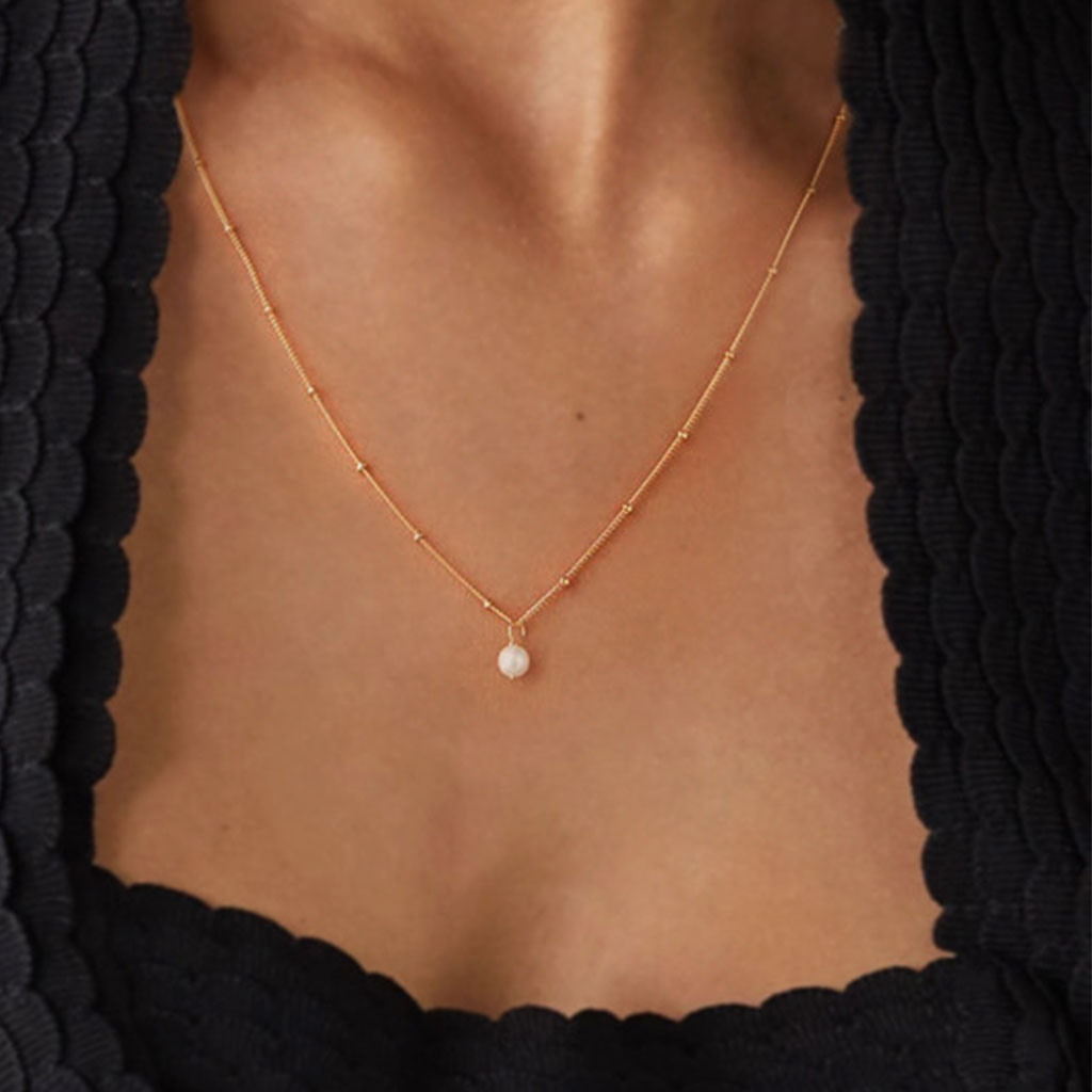 Dangle Pearl Beaded Station Necklace - Gold