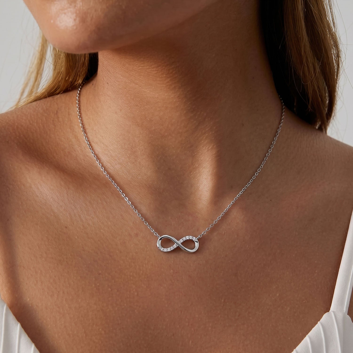 Delicate Diamond Infinity Necklace - Silver