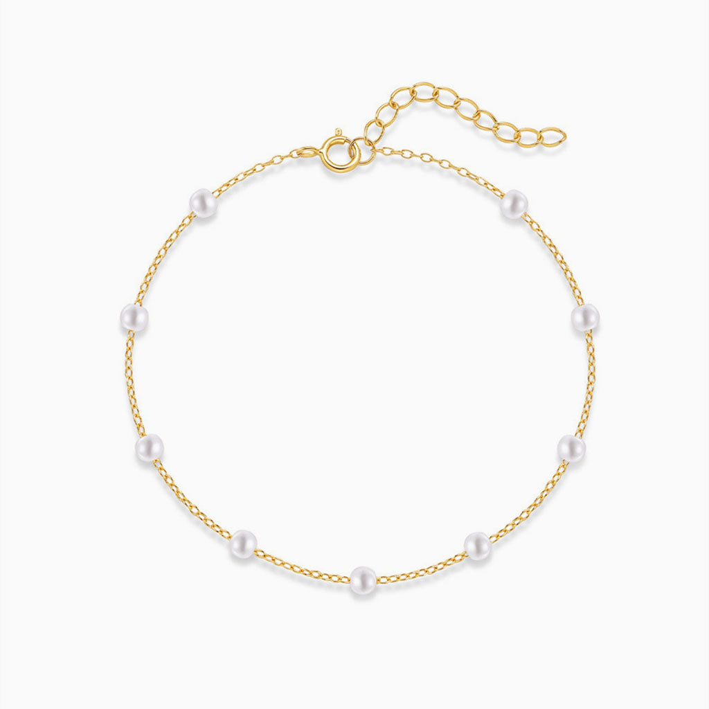 Delicate Pearl Station Anklet - Gold