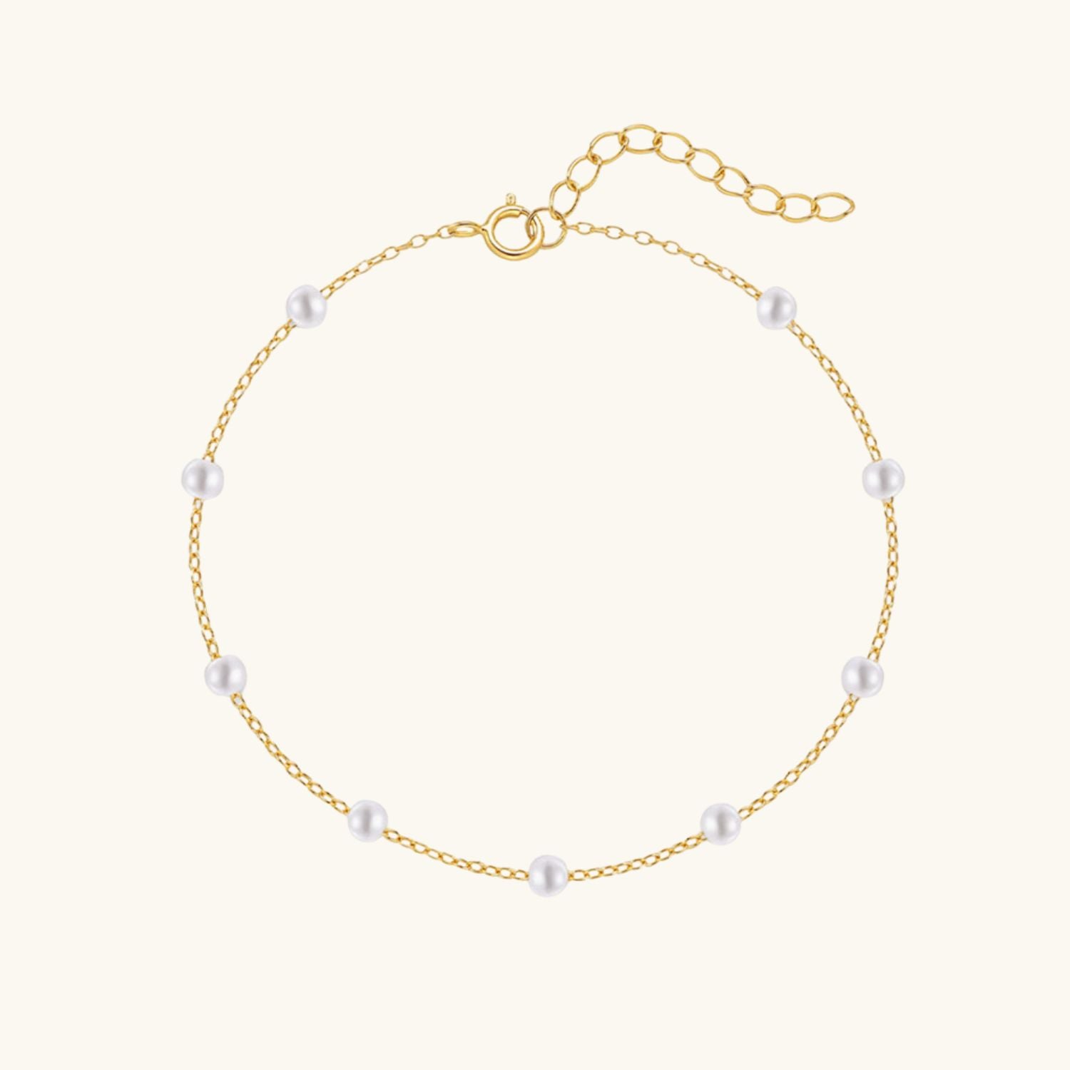 Delicate Pearl Station Anklet - Gold