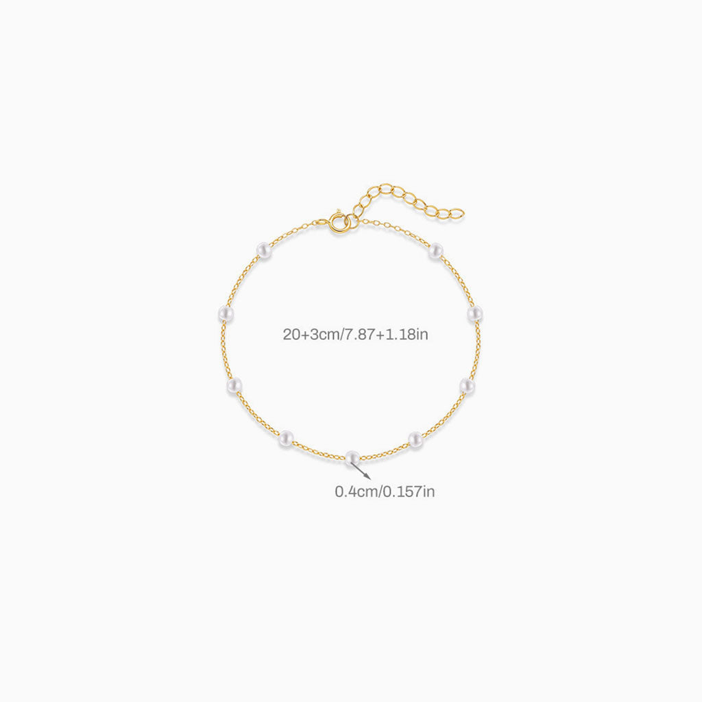 Delicate Pearl Station Anklet - Gold