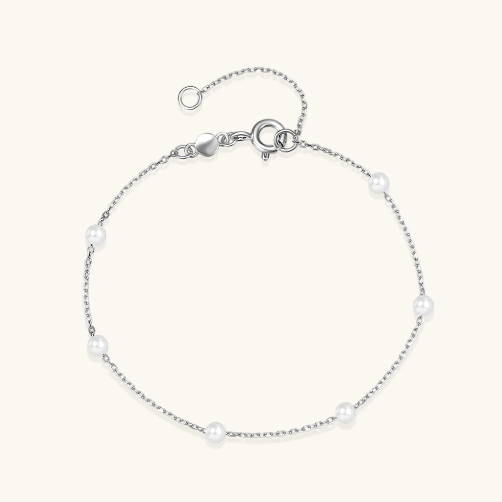 Delicate Pearl Station Bracelet - Silver