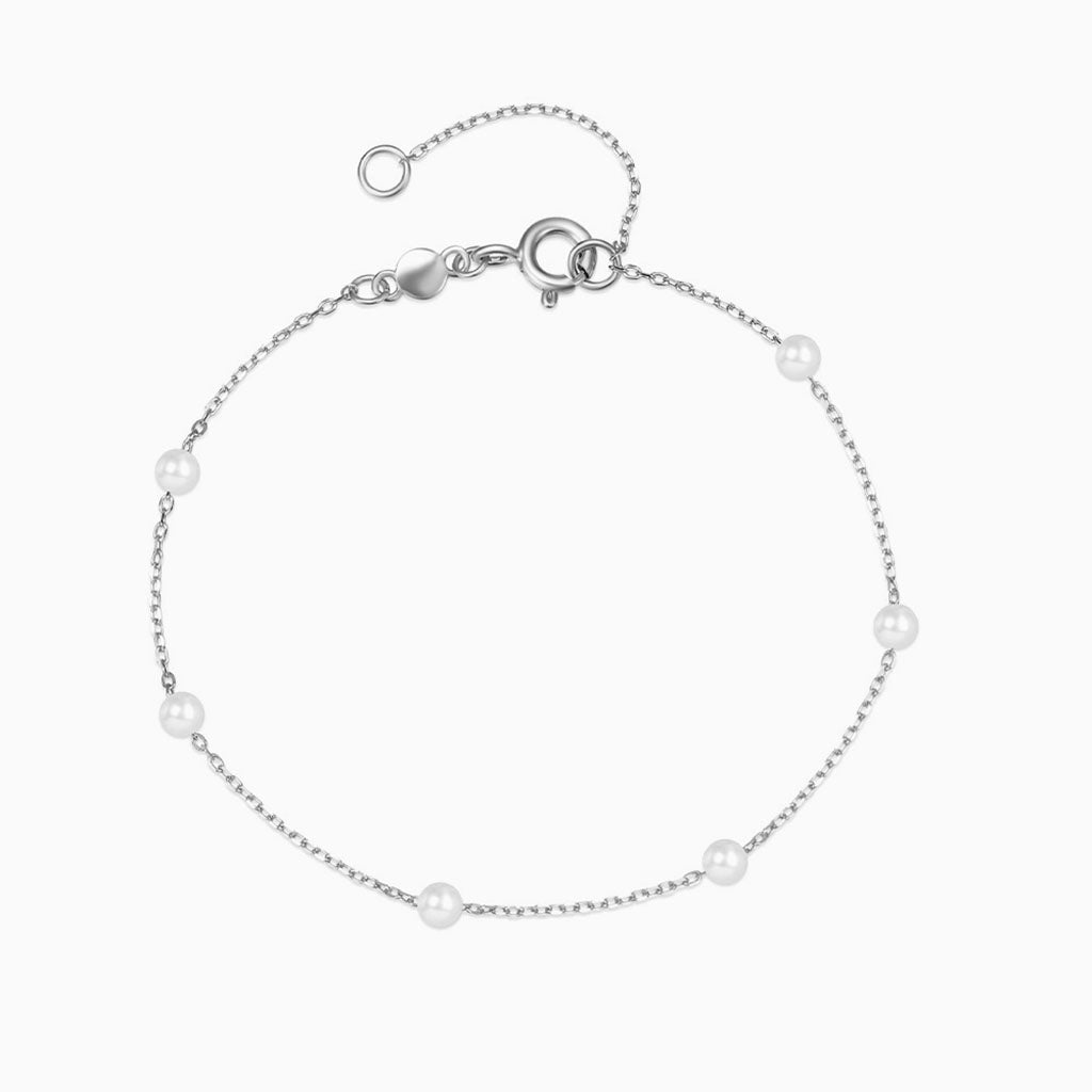 Delicate Pearl Station Bracelet - Silver